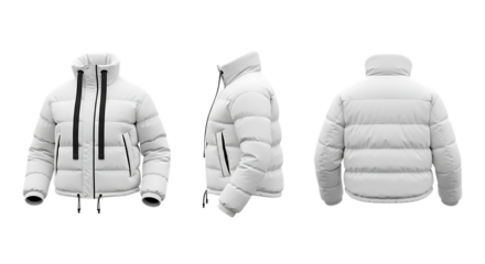 white puffer jacket, cutout, PNG isolated on a white or transparent background, AI