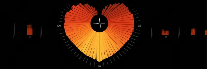 Heart Rate Monitor Display Showing Vital Signs in a Vibrant Heart Shape Design With Colorful Audio Visualization Background