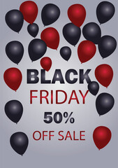 Black Friday Flyer with Balloons, Black and Red