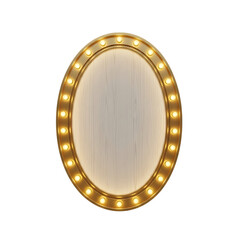 Oval Marquee Sign with Warm Lights and Wood Texture isolated on a transparent background oval sign light bulbs