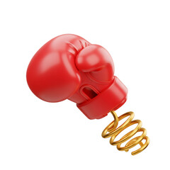 Red boxing glove with gold spring on black background isolated on a transparent background coiled spring
