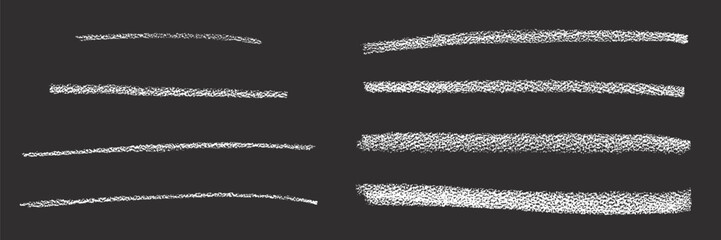 Crayon chalk brush stroke underline pen highlight. Vector hand drawn stoke element set for design texture templates, presentation, school, emphasis isolated on black background