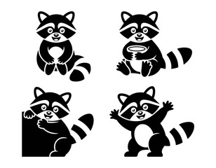 Obraz premium Charming raccoon characters collection illustration cute playful designs for kids projects