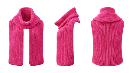knitted bright pink scarf, with wide cowl neck, cutout, PNG isolated on a white or transparent background, AI