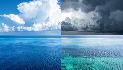 Calm After Stress Concept — Split Ocean View Showing Storm Clouds and Clear Sky Symbolizing Emotional Healing and Inner Strength