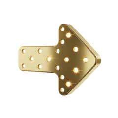 Shiny Golden Arrow with Circular Holes Pointing Right isolated on a transparent background metallic