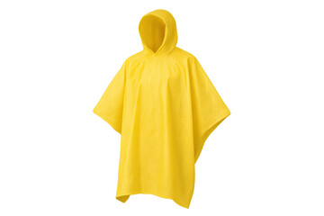 Yellow hooded poncho protecting from rain and weather
