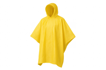 Yellow hooded poncho protecting from rain and weather