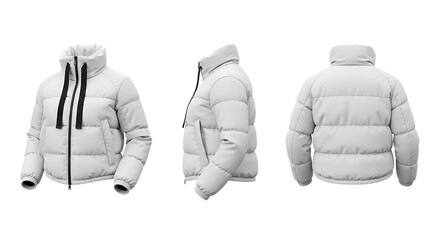 white puffer jacket, cutout, PNG isolated on a white or transparent background, AI