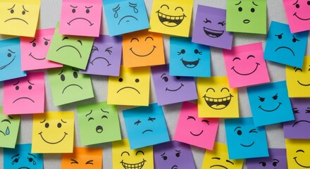 Colorful sticky notes displaying various emotions for creative expression and mood exploration