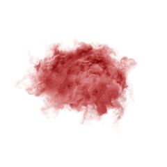 Dense red smoke cloud floating on a white background, creating a dramatic, bold, and abstract visual effect ideal for backgrounds, creative projects, digital art, or modern design concepts

