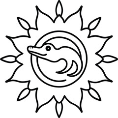 tribal crocodile mandala coloring sheet illustration on transparent background
