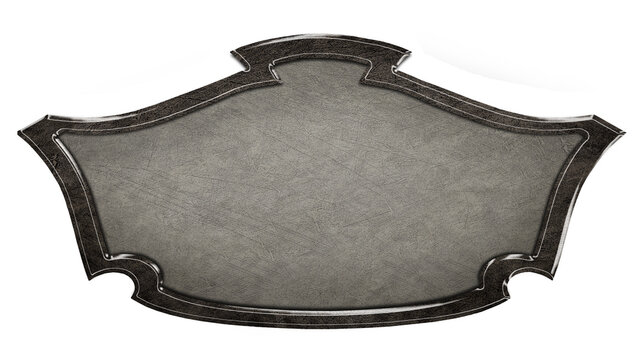 Vintage leather signboard in dark stone frame isolated on white background