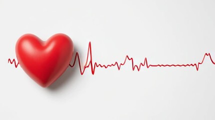 A red heart with an animated heartbeat line – a symbol of health and love. A red heart connected to an electrocardiogram (ECG) heartbeat line on a white background.Cardiology, heart health, healthcare
