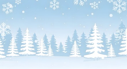 Fototapeta premium Softly falling snowflakes over a snowy pine forest landscape