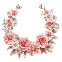 Elegant Watercolor Pink and White Floral Crescent Wreath
