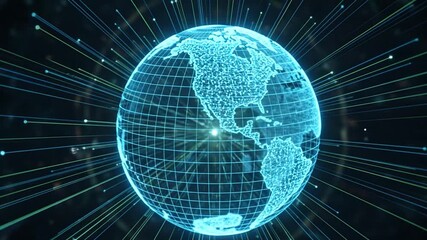 Dynamic 3D globe shows global business network, connectivity, and digital communication - Powered by Adobe