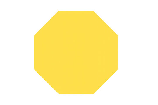 Yellow octagon shape on transparent background, simple geometry, polygon for design elements and graphic concepts