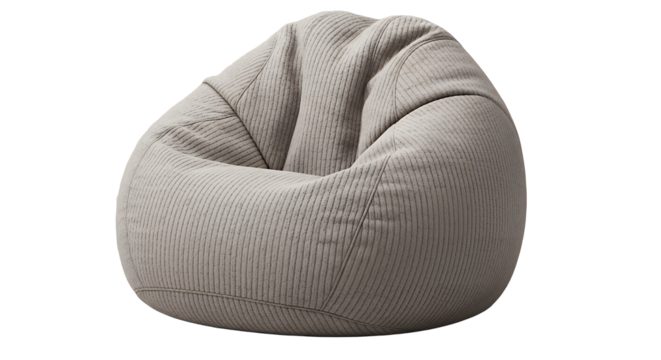Comfortable beige bean bag chair isolated on transparent background, perfect for relaxing in style and adding a touch of modern elegance to any living space