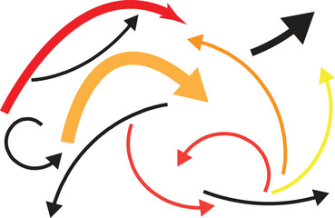 Colorful arrows in different directions illustrating a dynamic business environment and market trends