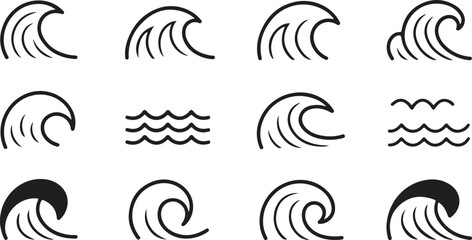 Obraz premium Wave Icon Set Vector Illustration Collection of Aquatic Designs and Ocean Elements