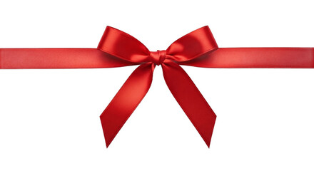 Glossy red satin ribbon bow with horizontal strip isolated on transparent background