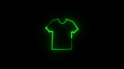 Neon t-shirt icon illustration on black background.