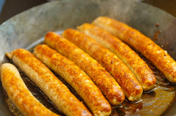 Franconian Sausages Cooking in Pan