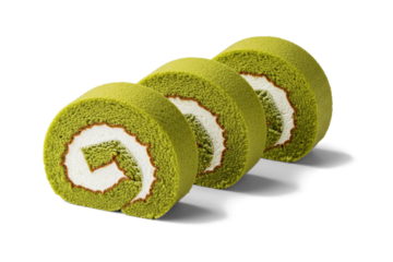 matcha swiss roll cake slices