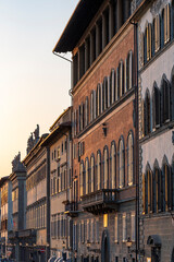 Building facades along Lungarno Corsini at sunset, Florence, Tuscany, Italy
