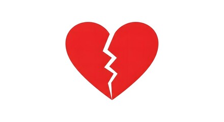 Red broken heart symbol isolated on white background. Vector concept of heartbreak, sadness, emotional pain, or breakup in minimal flat design.
