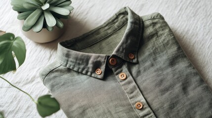 Sage green linen button-up shirt flat lay mockup