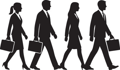"Business Professionals Silhouette Walking with Briefcases – Corporate Teamwork Concept"