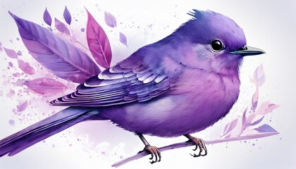 colorful watercolor painting of a purple bird with soft hues on a white background showcasing artistic flair