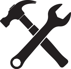 Crossed Hammer and Wrench Silhouette on White Background tools construction also transparent background