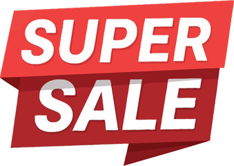Bold red super sale banner promotional graphic for marketing and advertising flat design vector illustration isolated on transparent background