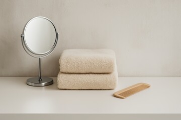 stylish soft decor, elegant and sophisticated vanity adorned with gentle textiles and luxurious