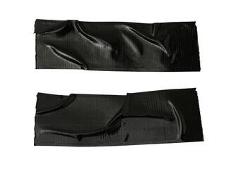 Set of different black sticky tapes isolated on a white background, black paper adhesive tape...