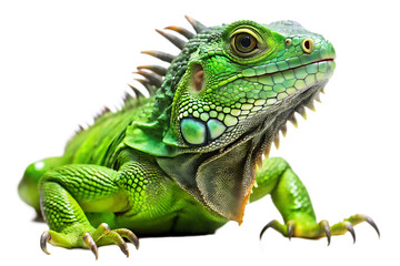 Fototapeta premium Green iguana isolated on transparent background, close up shot
