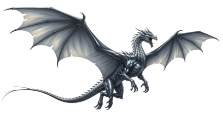 Silver dragon flying isolated on transparent background