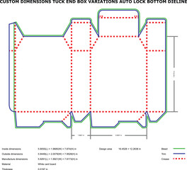 Tuck End Box Dieline with Auto Lock Bottom, Custom Packaging Template for White Card Board
