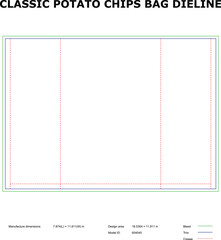 Classic Potato Chips Bag Dieline Template — Snack Packaging Layout for Foil Pouch Design