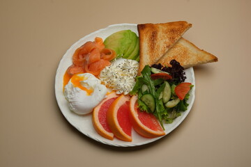 A Nutritious and Healthy Breakfast Plate Featuring a Poached Egg