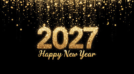 Happy New Year 2027 &mdash; Golden Sparkling Celebration on Black Background