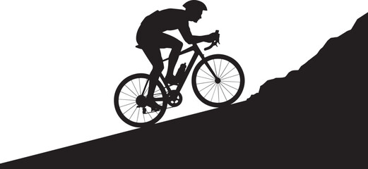 Silhouette of Cyclist Ascending a Steep Hill in Outdoor Sport Pursuit