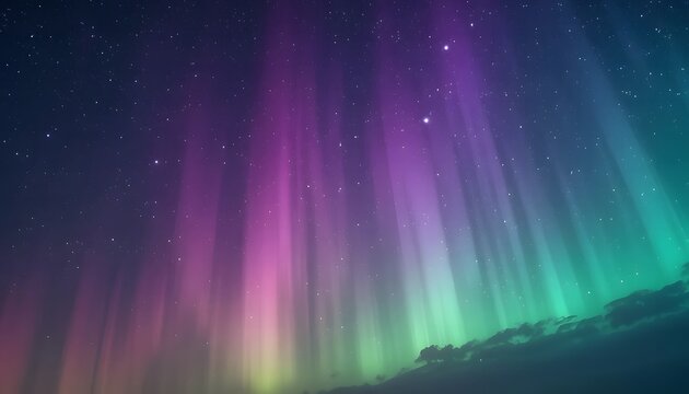colorful aurora borealis northern lights in purple and green starry night sky