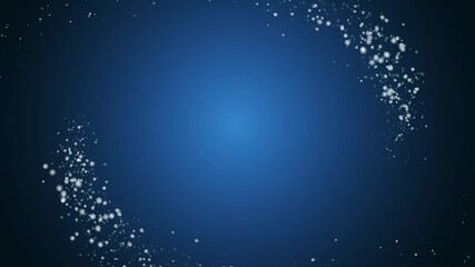 On a blue background, a whirlwind of snowflakes appears and disappears, a free space in the center. Holiday background animation for Christmas and New Year. - Powered by Adobe