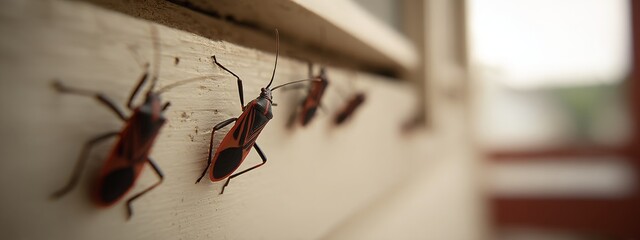 Boxelder bugs or Boisea trivittata cling to the walls of a house during the fall season in America. These bugs are redolent and will release a pungent.