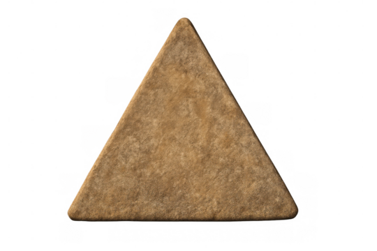 Brown sandstone triangle with earthy texture isolated on transparent background, symbolizing stability and direction