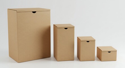 Four cardboard boxes of varying sizes isolated on light gray  background